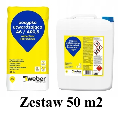 WEBER ZESTAW 50 m2 Posypka utwardzająca do betonu i impregnat do posadzek przemysłowych